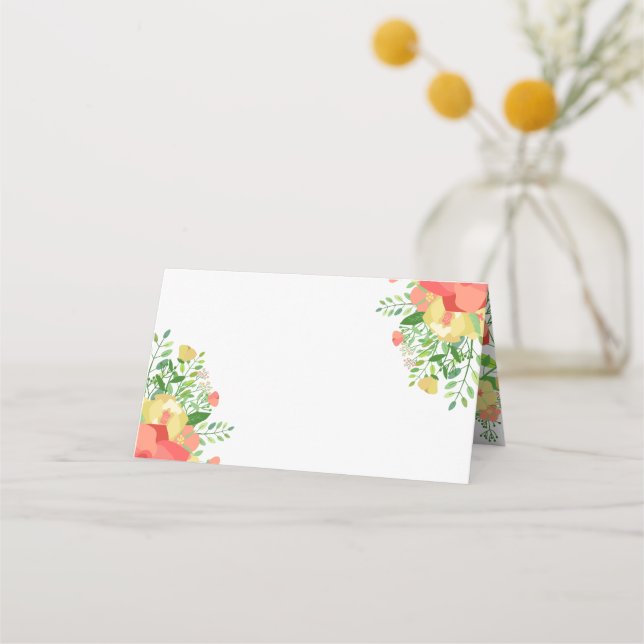Tarjeta De Asiento Bouquet de rosas amarillo y coral (Anverso)