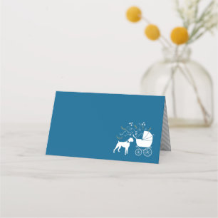 Tarjeta De Asiento Boxer Dog Baby Shower Puppy Blue Boy