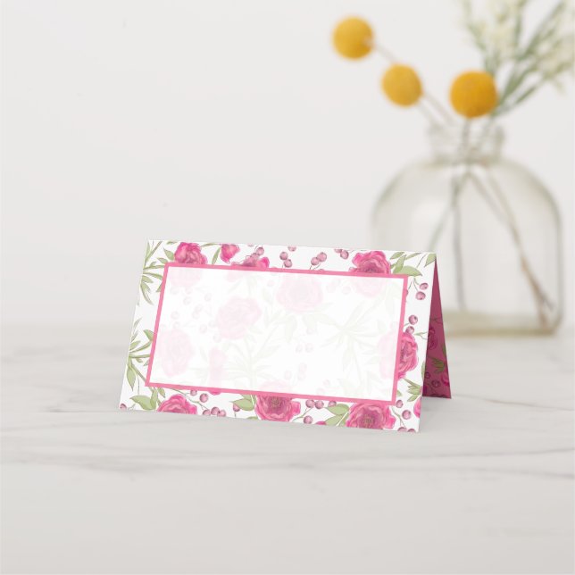 Tarjeta De Asiento Bright Pink Rose Wedding (Anverso)