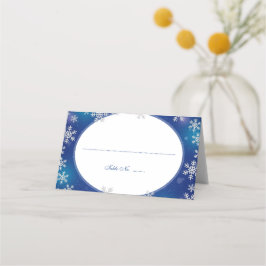 Tarjeta De Asiento Brillantes de nieve Blue White Winter doblado