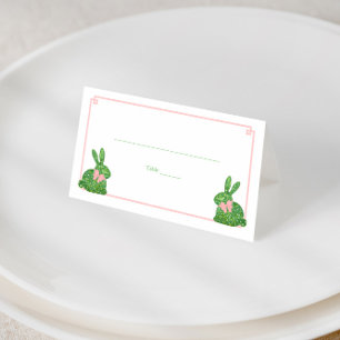 Tarjeta De Asiento Brunéi de Pascua Preppy Pink Green Boxwood Rabbit 