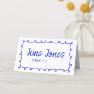 Tarjeta De Asiento Bucles desordenados Doodle Handmade Bar Bat Mitzva
