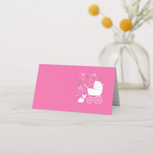 Tarjeta De Asiento Bulldog francés Baby Shower Frenchy Frenchie Pink (Anverso)