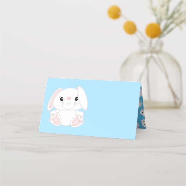 Tarjeta De Asiento Bunny Rabbit Baby Shower Blue (Anverso)