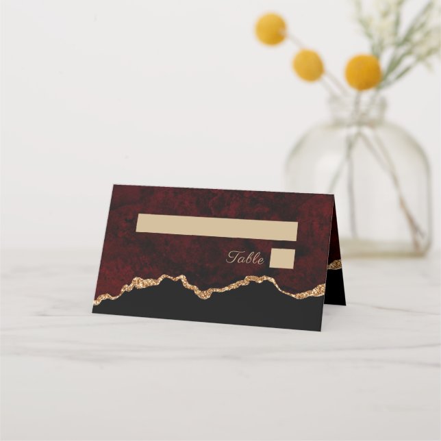 Tarjeta De Asiento Burgundy Agate Gold Agate Boda Table Place Card (Anverso)