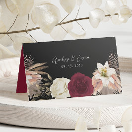 Tarjeta De Asiento Burgundy Black Floral Boda Place Card