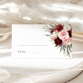 Tarjeta De Asiento Burgundy Blush Pink Floral Wedding Name Place Card