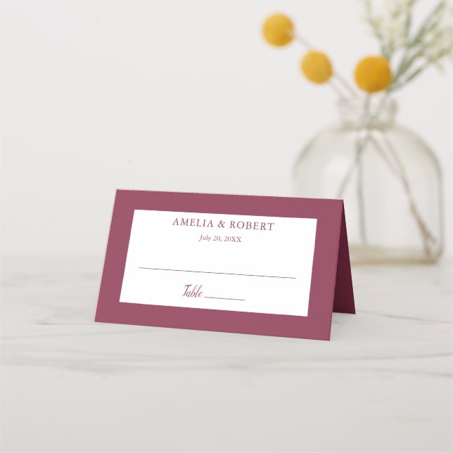 Tarjeta De Asiento Burgundy Elegant Modern Simple Place Card (Anverso)