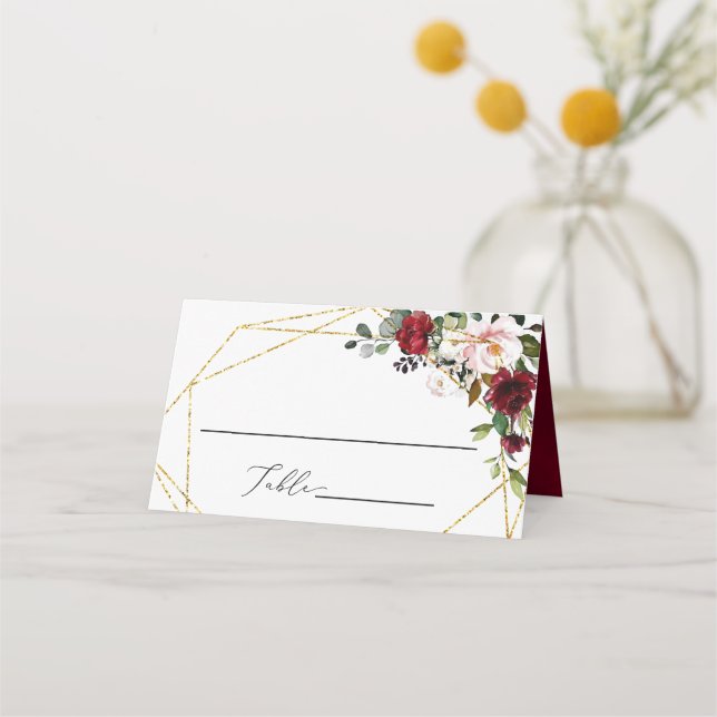 Tarjeta De Asiento Burgundy Floral Geométrica Romántica acuarela (Anverso)