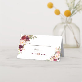Tarjeta De Asiento Burgundy Marsala Rubor Boda Floral Número de tabla