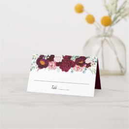 Tarjeta De Asiento Burgundy Marsala Watercolor Floral Radiante Bloom