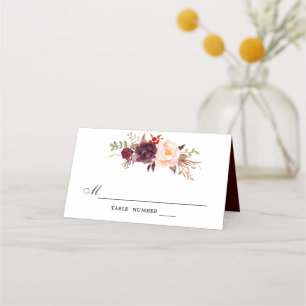 Tarjeta De Asiento Burgundy Red Floral Rustic Boho Place Card