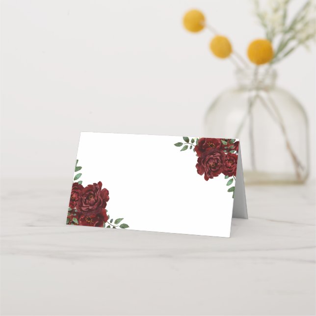 Tarjeta De Asiento Burgundy Red Rose Table Name Place Card (Anverso)