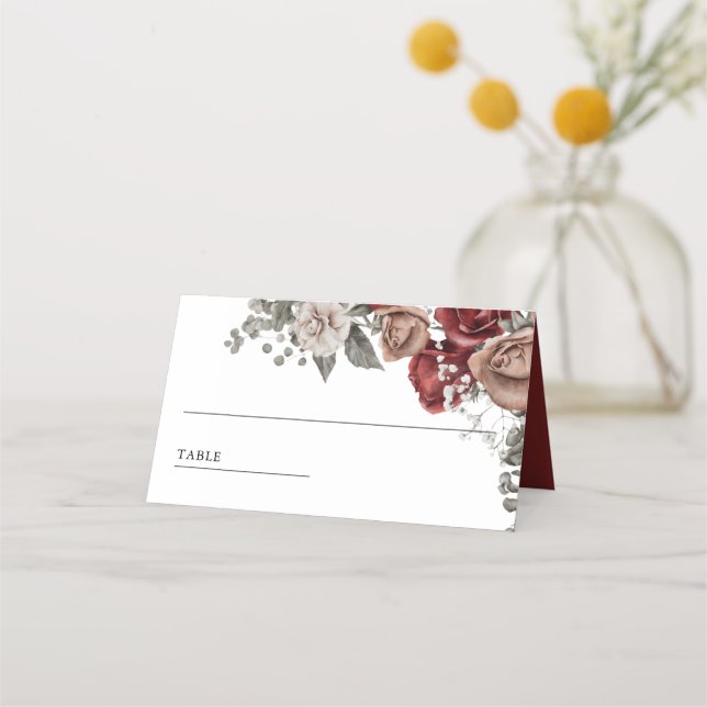 Tarjeta De Asiento Burgundy Red Roses Floral Wedding (Anverso)
