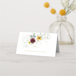 Tarjeta De Asiento Burgundy Sunflowers Airy Greenery Table Number