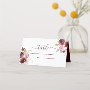 Tarjeta De Asiento Burgundy Watercolor Boda Floral Place Card