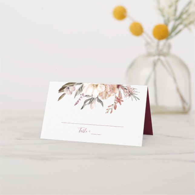 Tarjeta De Asiento Burgundy Wine Wildflower Place Card (Anverso)