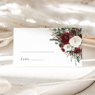 Tarjeta De Asiento Burgundy Winter Floral Wedding Name Place Card