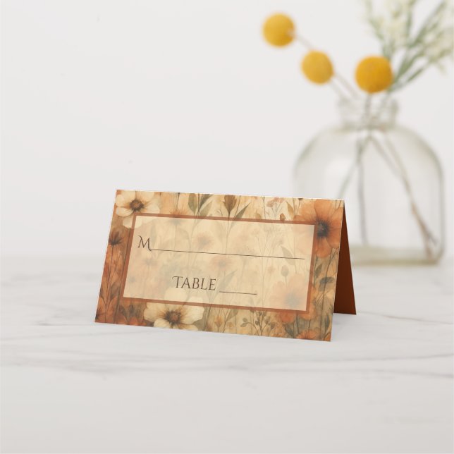 Tarjeta De Asiento Burnt Sienna Boho Floral Elegant Wedding Write-In (Anverso)