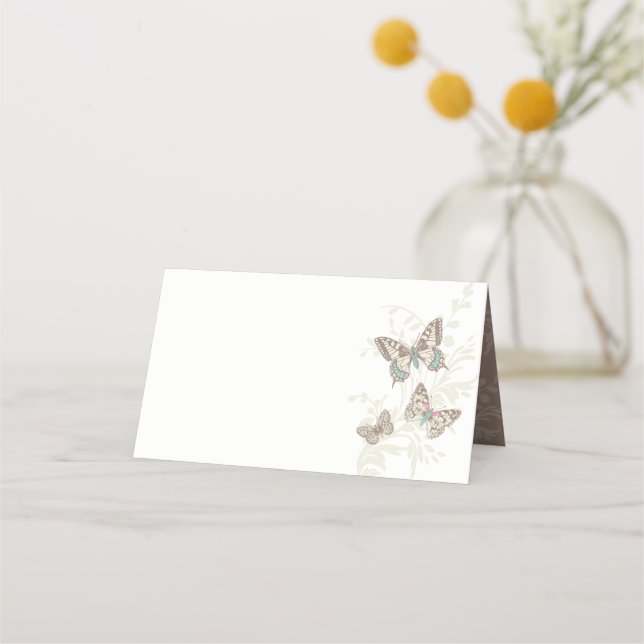 Tarjeta De Asiento Butterflies inked hand art brown wedding guest  (Anverso)