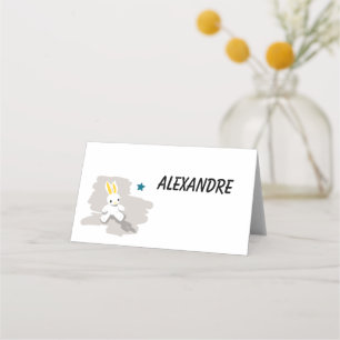 Tarjeta De Asiento caballete bautismo bonita pequeña conejo blanco