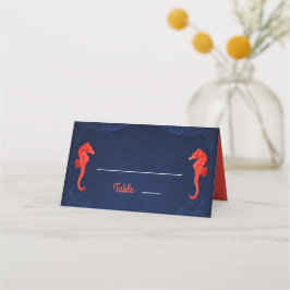 Tarjeta De Asiento Caballos de mar de coral azul marino náutico en bo