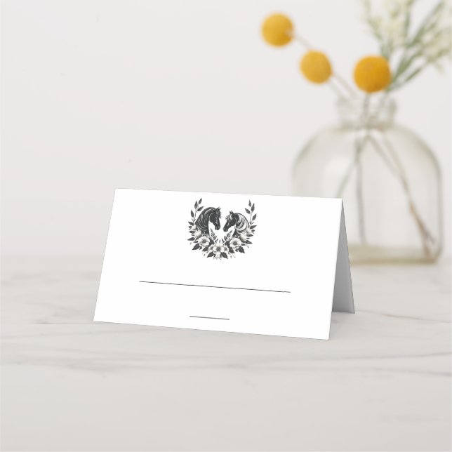 Tarjeta De Asiento Caballos y flores de bodas rurales (Anverso)