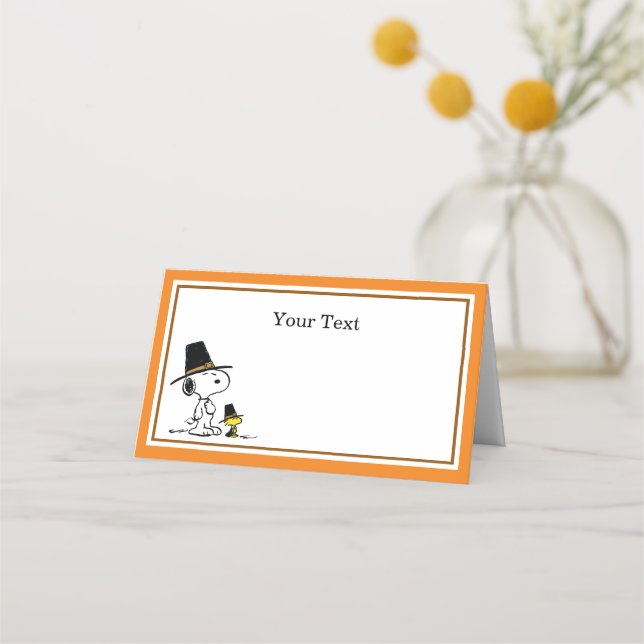 Tarjeta De Asiento Cacahuetes | Cena de Acción de Gracias Snoopy & Wo (Anverso)