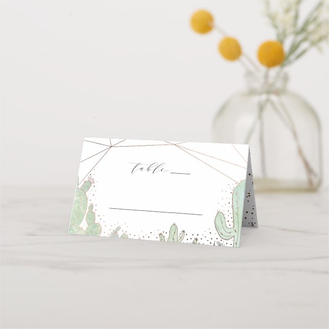 Tarjeta De Asiento Cactus & Succulus Número de tabla de Boda geométri (Anverso)