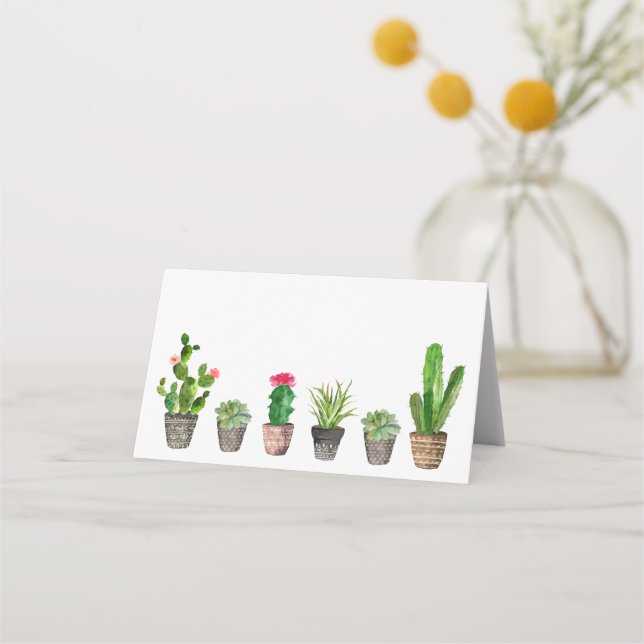 Tarjeta De Asiento Cactus y suculentos potentes de la acuarela Boho (Anverso)