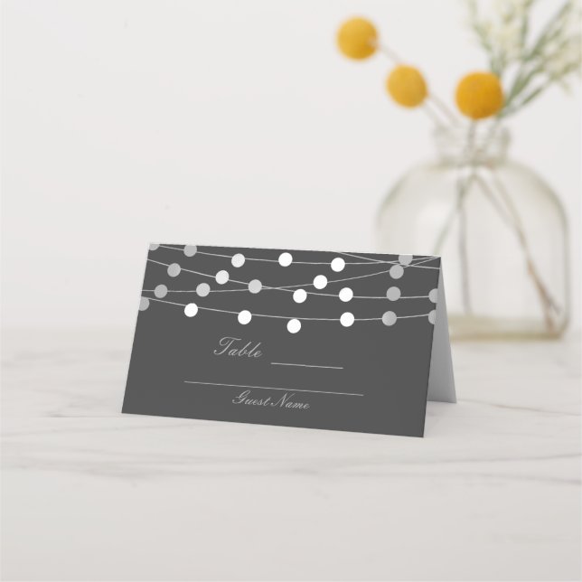 Tarjeta De Asiento Cadena gris plateado ilumina la mesa Boda moderna (Reverso)