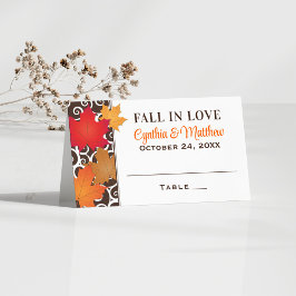 Tarjeta De Asiento Cae en el amor Elegante otoño deja Boda