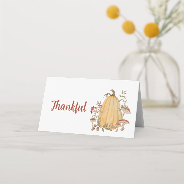 Tarjeta De Asiento Caída del Otoño Calabaza Floral Agradecimiento Día (Anverso)