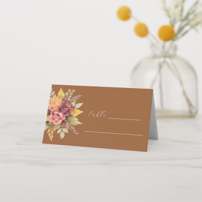 Tarjeta De Asiento Caída Terracotta Boho Boda Rústico Floral (Anverso)
