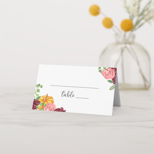Tarjeta De Asiento Calabaza floral de Borgoña (Anverso)