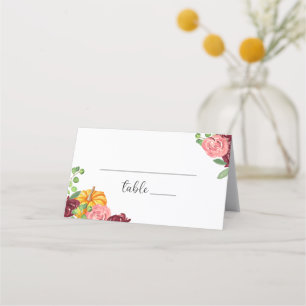 Tarjeta De Asiento Calabaza floral de Borgoña