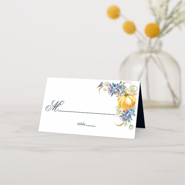 Tarjeta De Asiento Calabaza floral de la boda otoño (Anverso)