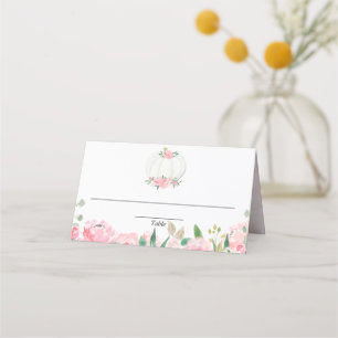 Tarjeta De Asiento Calabaza floral verde dorado rosa otoño