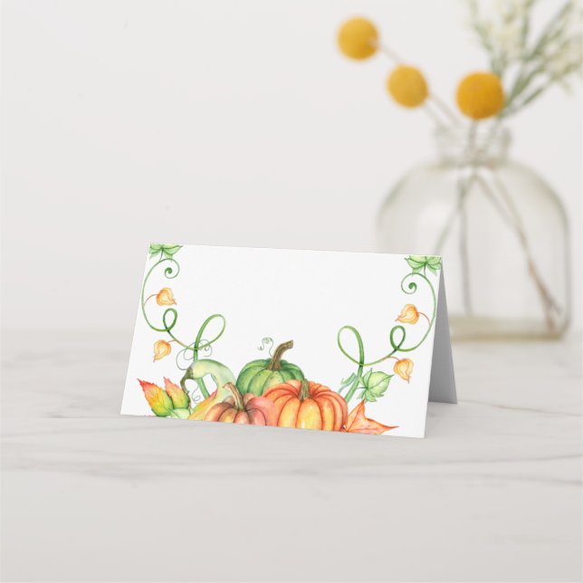 Tarjeta De Asiento Calabazas acuarela (Anverso)