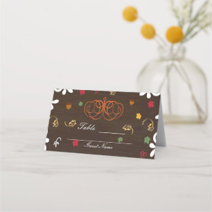 Tarjeta De Asiento Calabazas de enamorarse Hojas y madera Tabla Asien