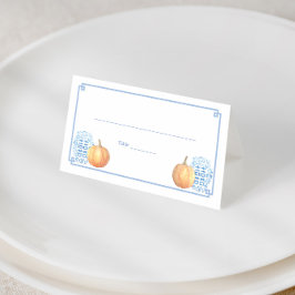 Tarjeta De Asiento Calabazas de Otoño Elegantes Almuerzo de Boda Azul