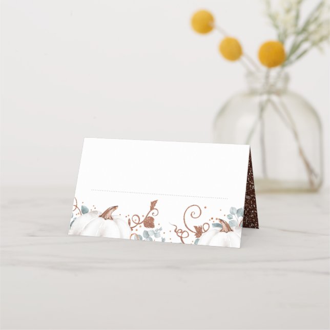 Tarjeta De Asiento Calabazas de Purpurina de oro rosado casamiento ot (Anverso)