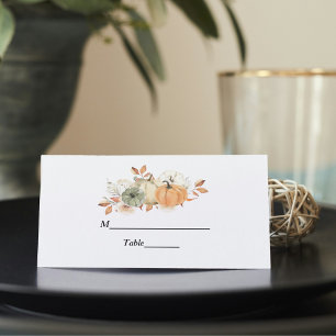 Tarjeta De Asiento Calabazas y flores acuáticas de otoño