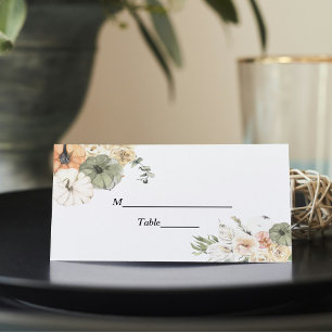 Tarjeta De Asiento Calabazas y flores acuáticas modernas