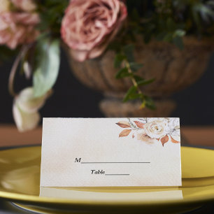 Tarjeta De Asiento Calabazas y flores rusticas otoñales