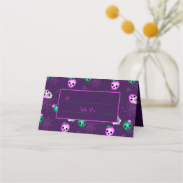 Tarjeta De Asiento Calaveras brillantes de neón rosa y verde para Hal