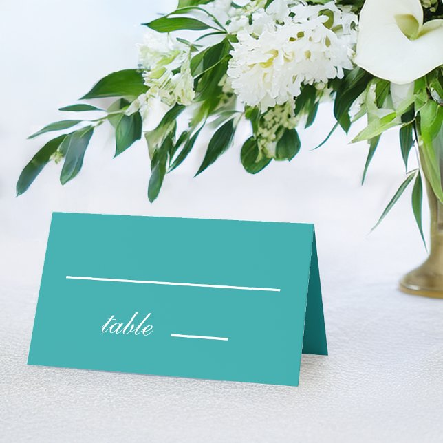 Tarjeta De Asiento Caligrafía de guion blanco azul simple Boda verde  (Subido por el creador)