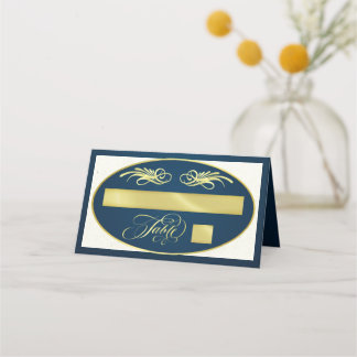 Tarjeta De Asiento Caligrafía elegante - Azul/Oro