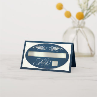 Tarjeta De Asiento Caligrafía elegante - azul/plata