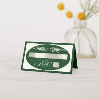 Tarjeta De Asiento Caligrafía elegante - Esmeralda/Plata